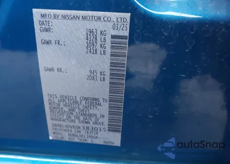 2025 Nissan Altima Sv Fwd z USA, uszkodzony, nr VIN 1N4BL4DV6SN383015